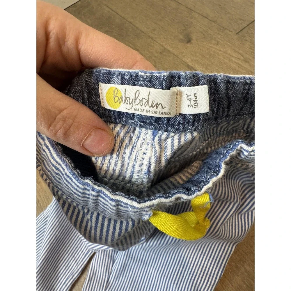 Baby Boden Pants Kids 4 Blue Striped Chino Drawstring Elastic Waist Casual‎